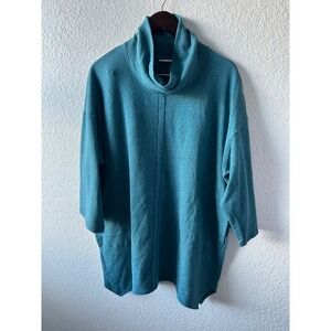 Pure Jill Teal Cowl Neck Tunic Sweatshirt Pullover M Oversized Lagenlook Boho